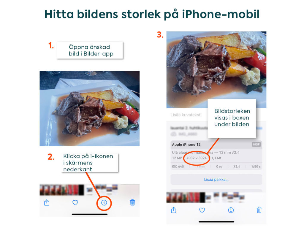 Hitta bildens storlek på iPhone-mobil